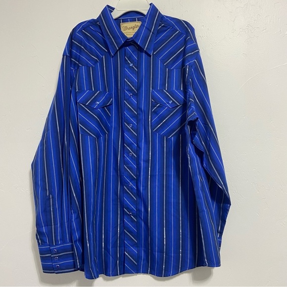 Wrangler Snap Western Long Sleeve Shirt Men’s Blue Striped XL WM074BL - Picture 1 of 4